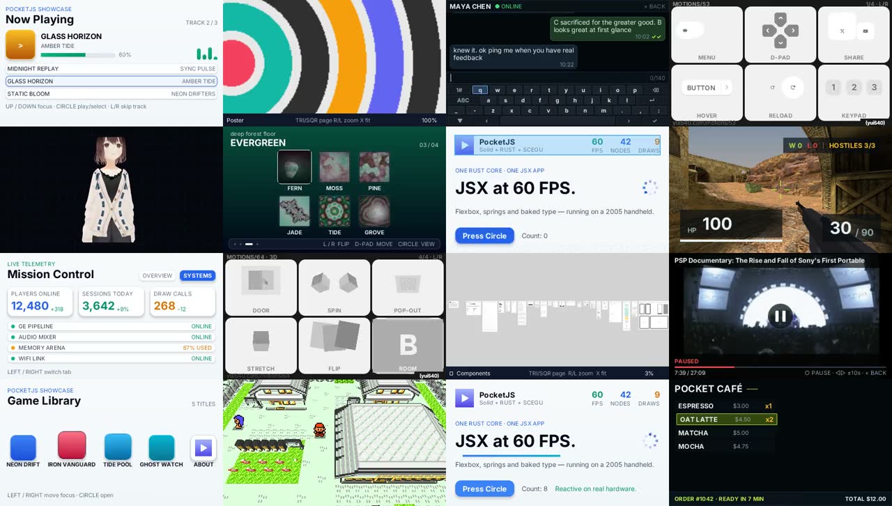 Sixteen PocketJS programs running in a 4 by 4 wall